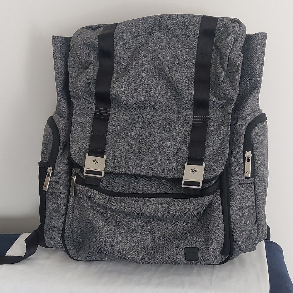 Gray Diaper Backpack with Black Accents. JU JU B XY